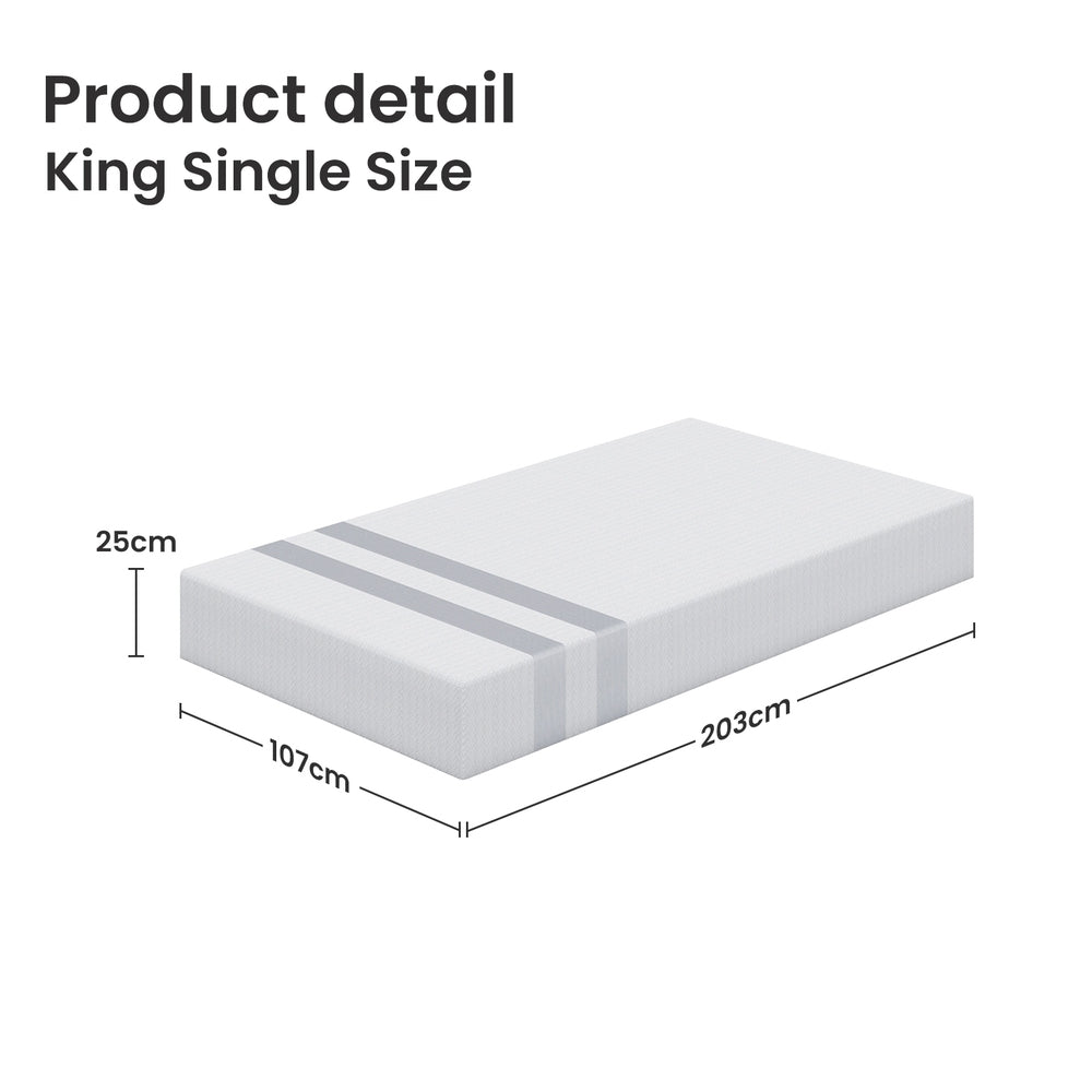 BedStory King Single Memory Foam Mattress 25cm Cooling Gel Foam Mattress in a Box Medium Feel-2