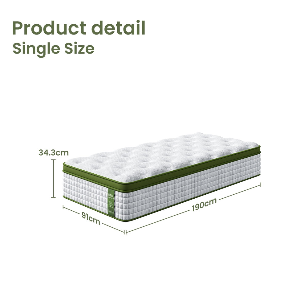 BedStory Single Mattress 34cm Medium - Hybrid Mattress for Pressure Relief Motion Isolation-2