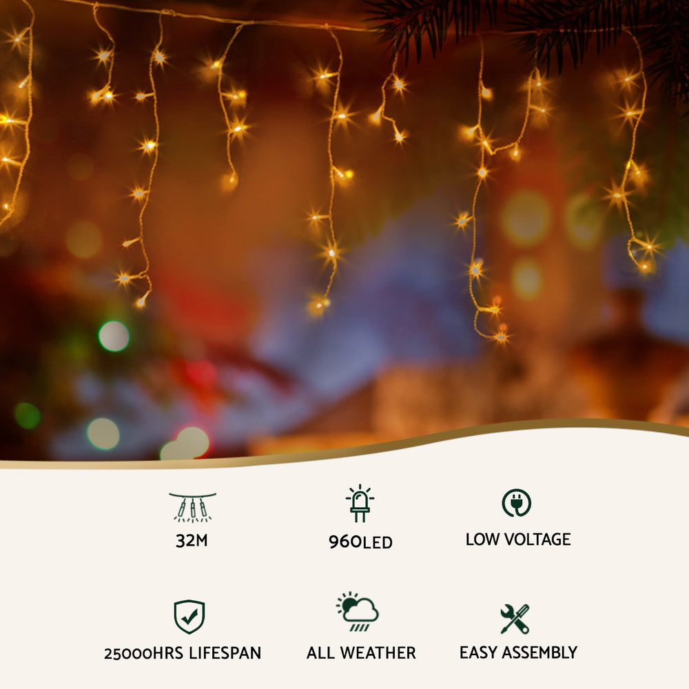 32M Christmas Lights Icicle Light 960 LED Warm White Jingle Jollys-3