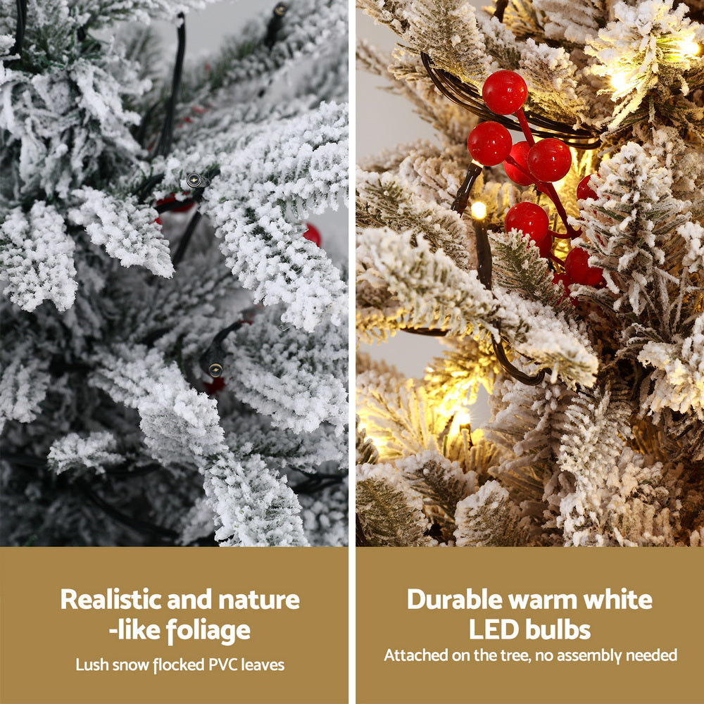 Jingle Jollys Christmas Tree 1M LED Potted Xmas Party Decor Red Barries Flocked-4