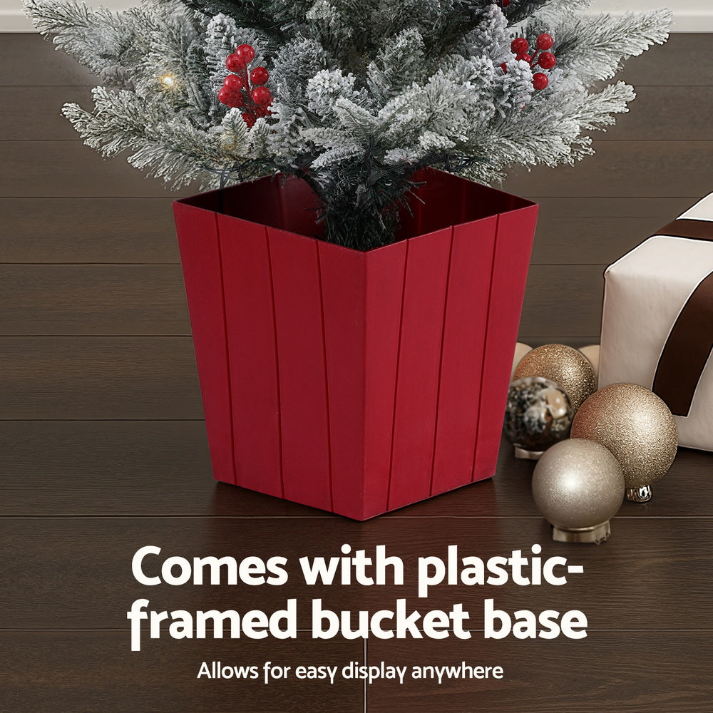 Jingle Jollys Christmas Tree 1M LED Potted Xmas Party Decor Red Barries Flocked-5