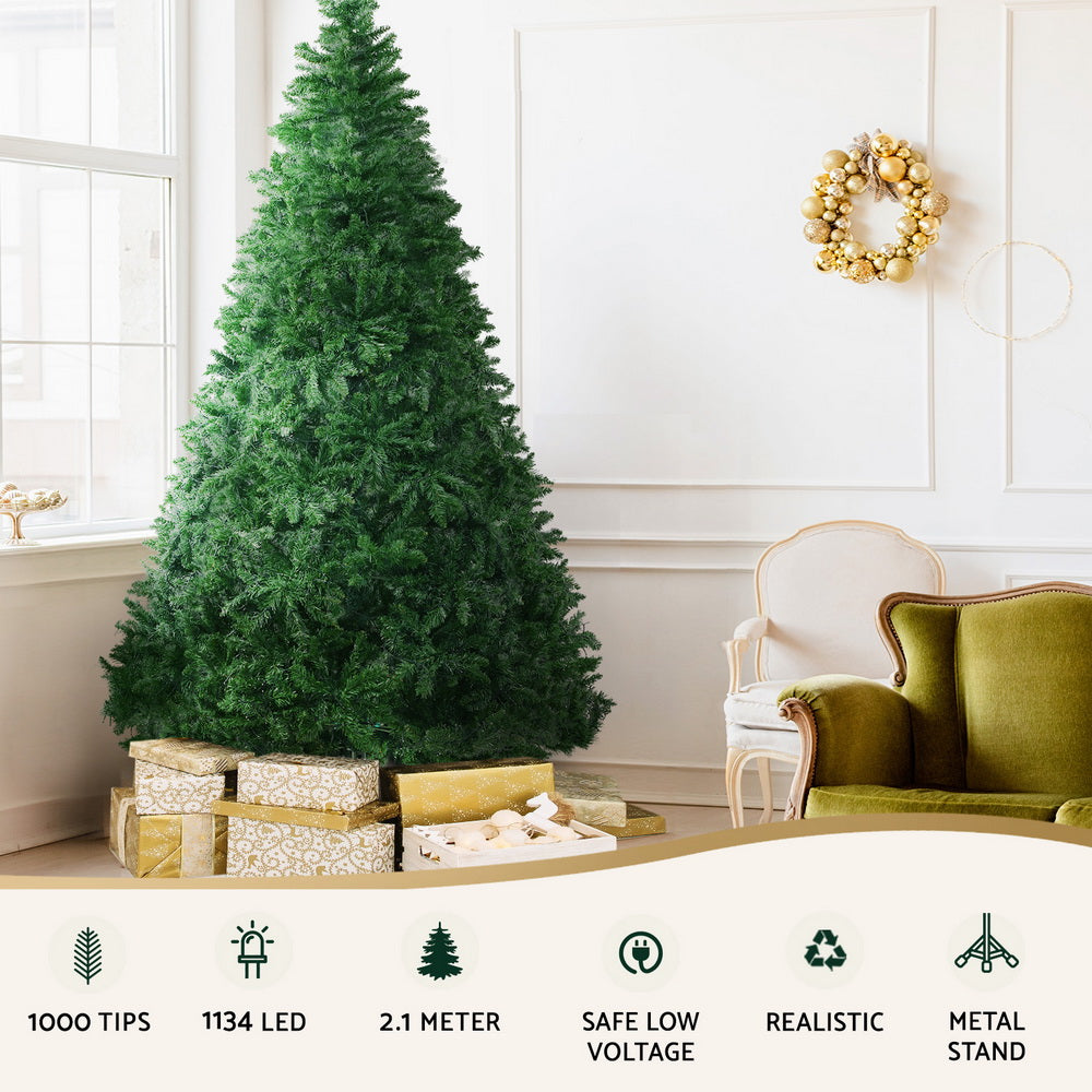 Jingle Jollys Christmas Tree 2.1m Xmas Tree Decoration 8 Light Mode Multi Colour-3