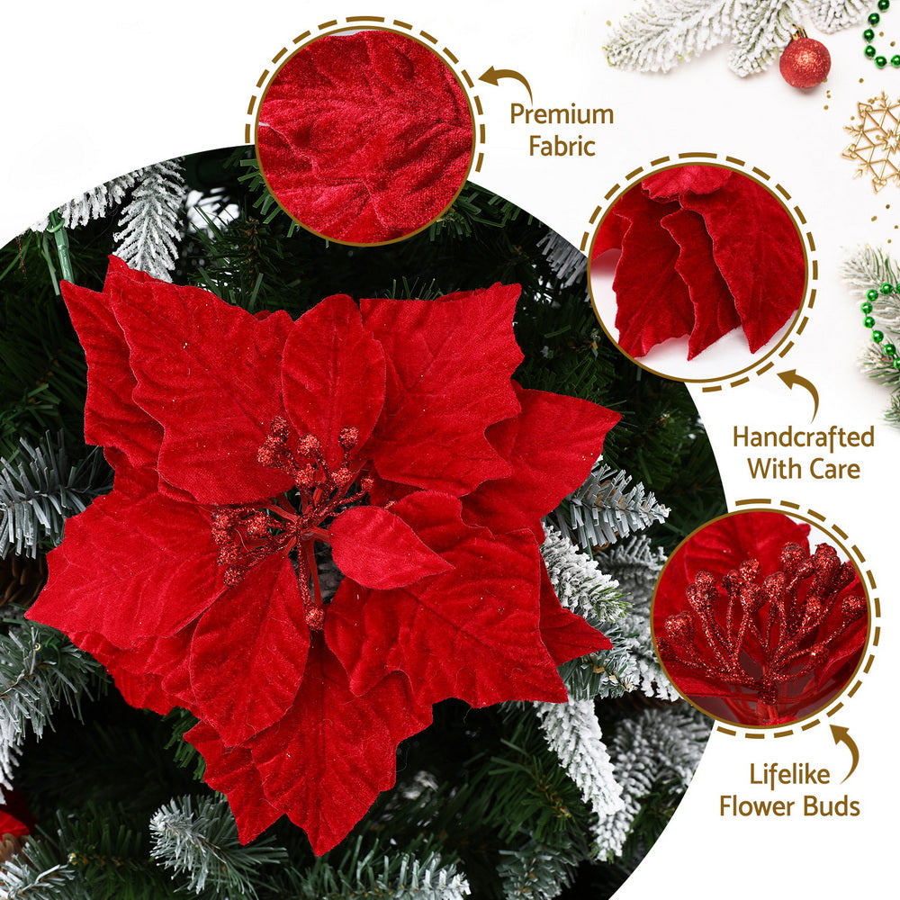 Jingle Jollys 14Pcs Christmas Tree Flowers Set Xmas Garland Wreath Ornaments Red-5