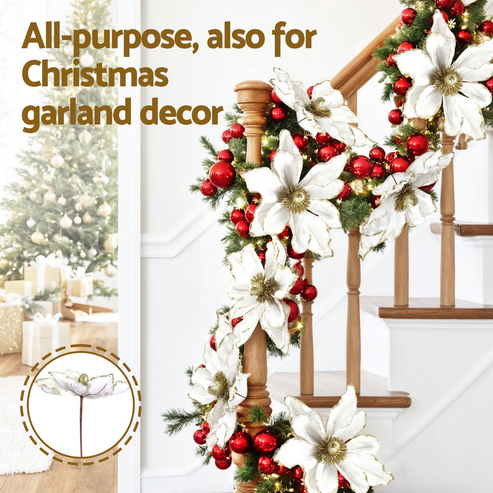 Jingle Jollys 14Pcs Christmas Tree Flower Set Xmas Garland Wreath Magnolia White-4