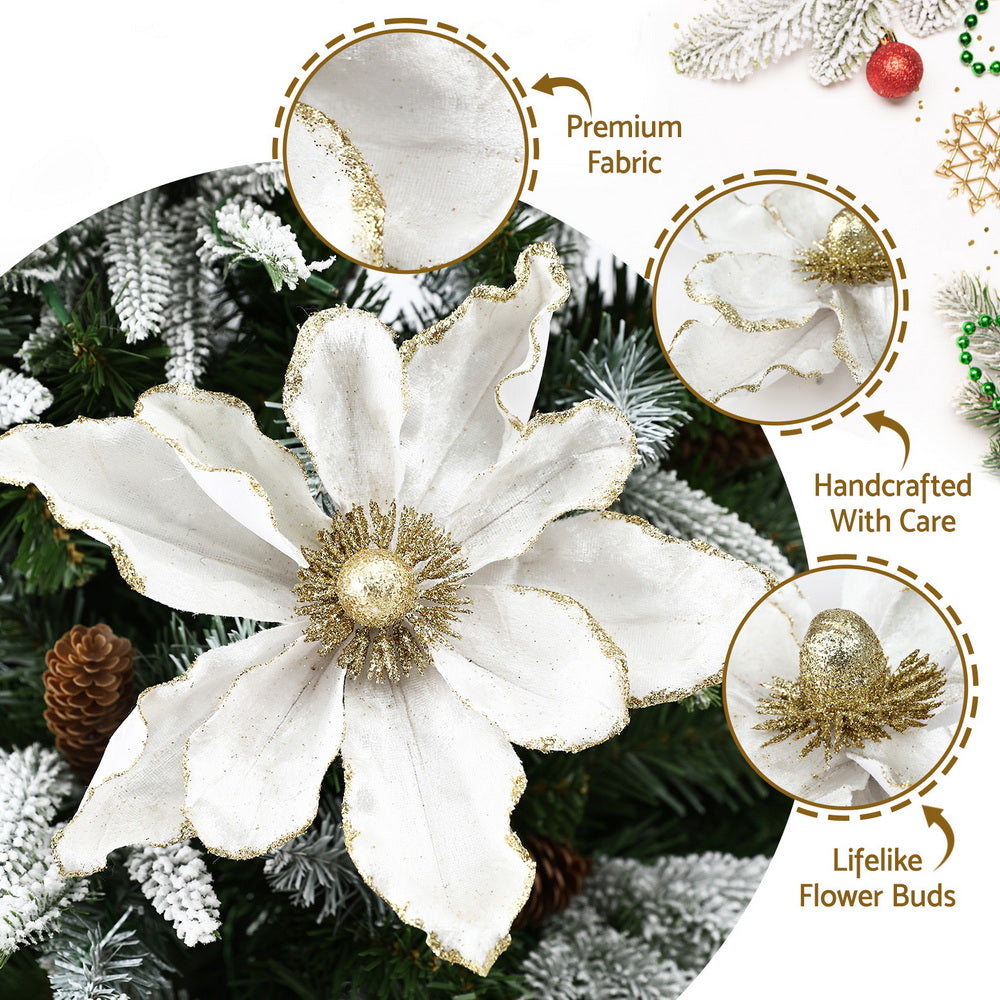 Jingle Jollys 14Pcs Christmas Tree Flower Set Xmas Garland Wreath Magnolia White-5