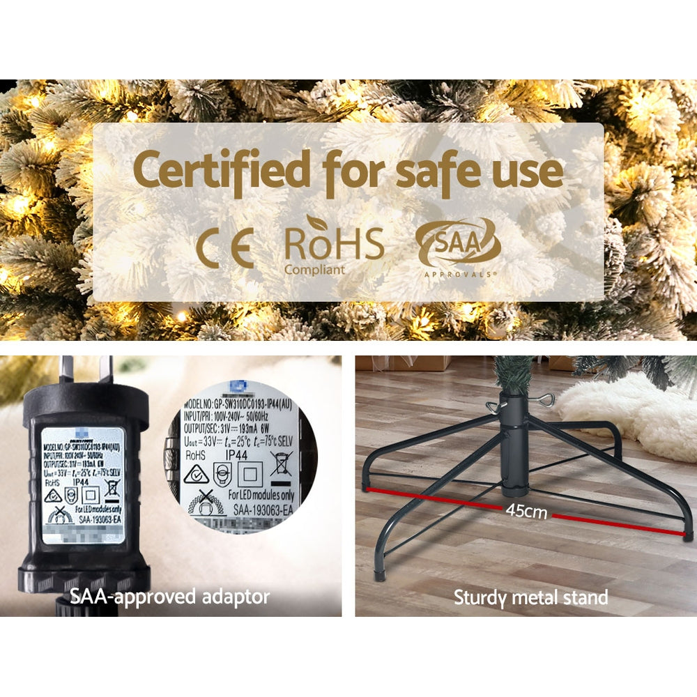 Jingle Jollys Christmas Tree 1.8M Xmas Tree with 350 LED Lights Snowy Tips-6