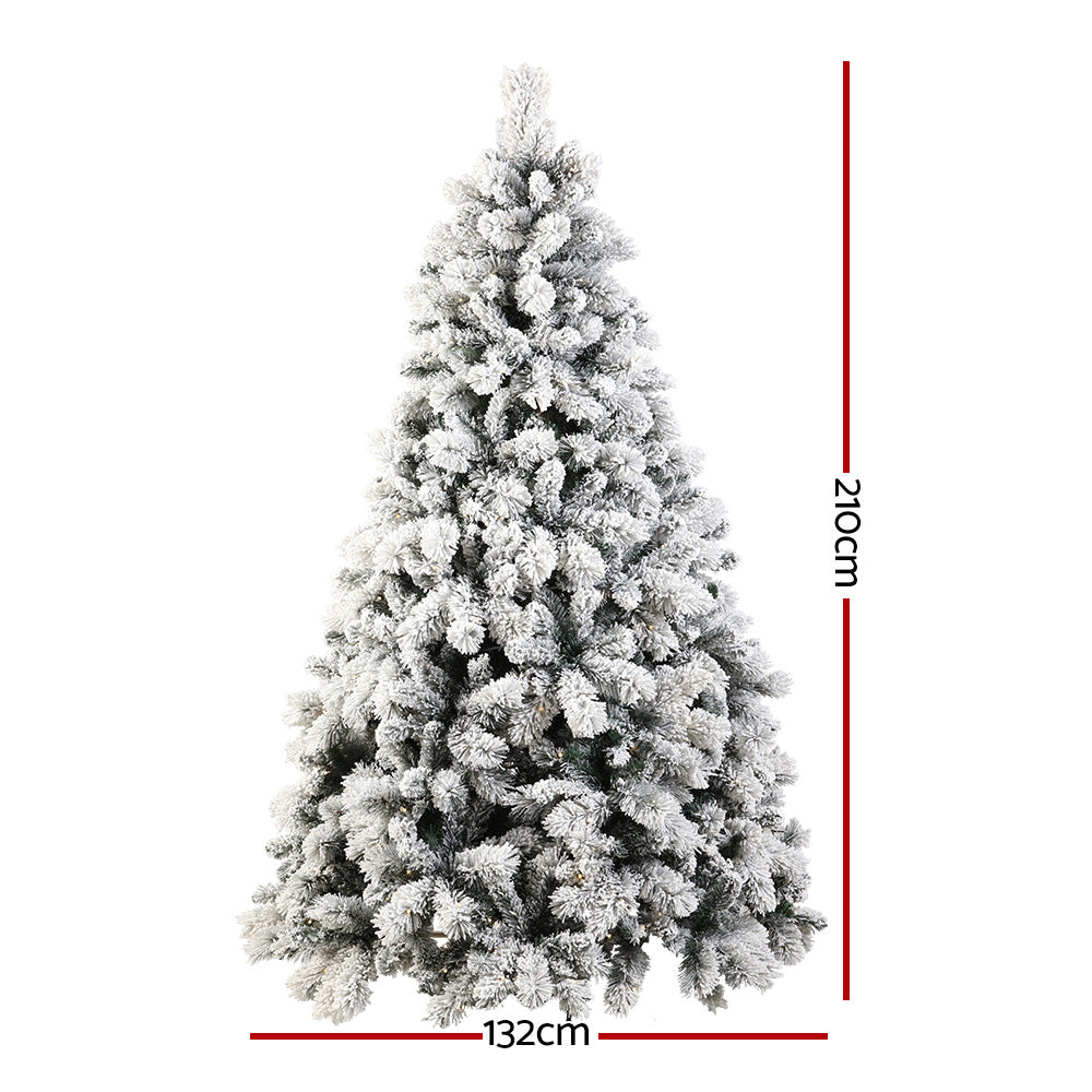 Jingle Jollys Christmas Tree 2.1M Xmas Tree with 500 LED Lights Snowy Tips-1