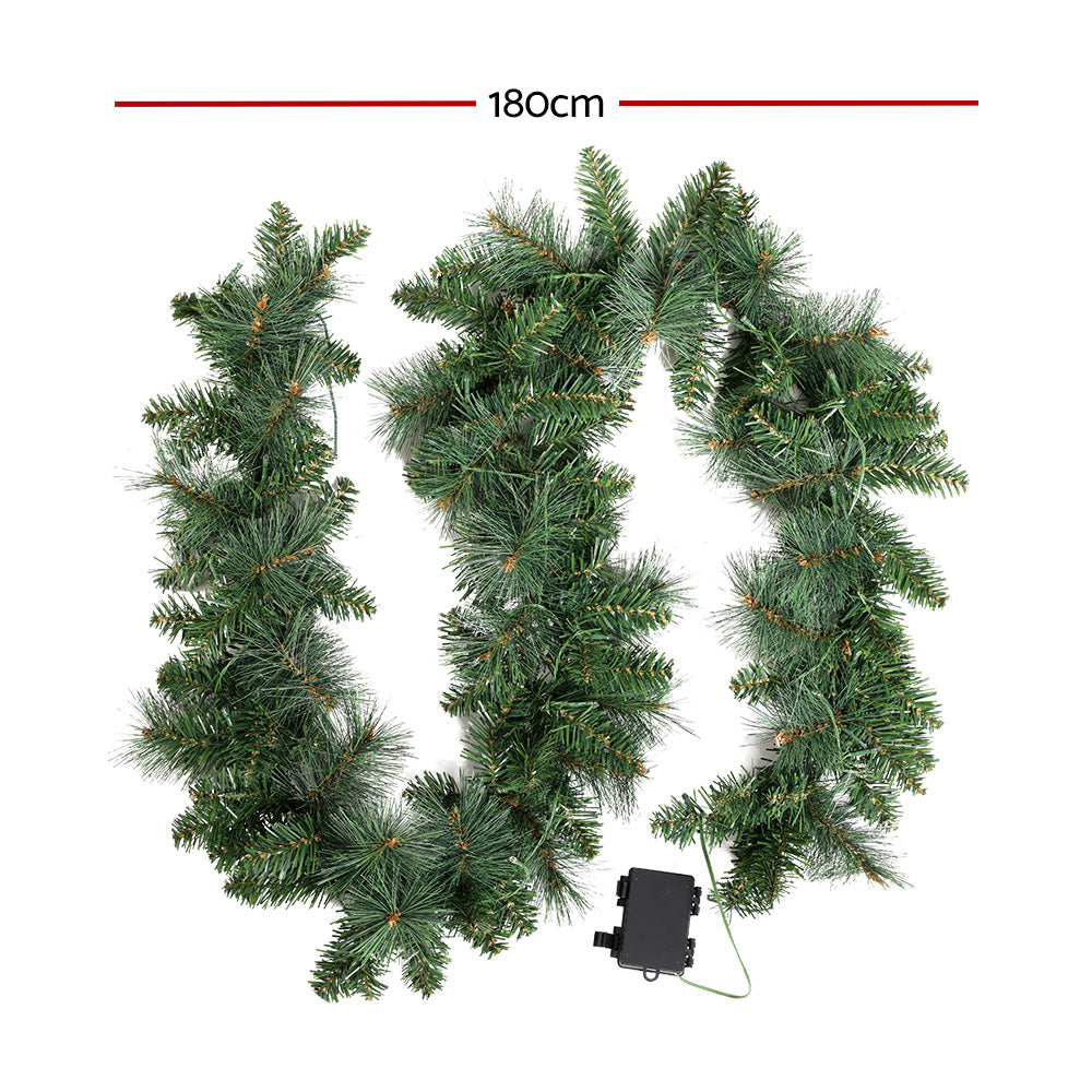 Jingle Jollys 1.8m Christmas Garland with LED lights Party Xmas Decorations-1