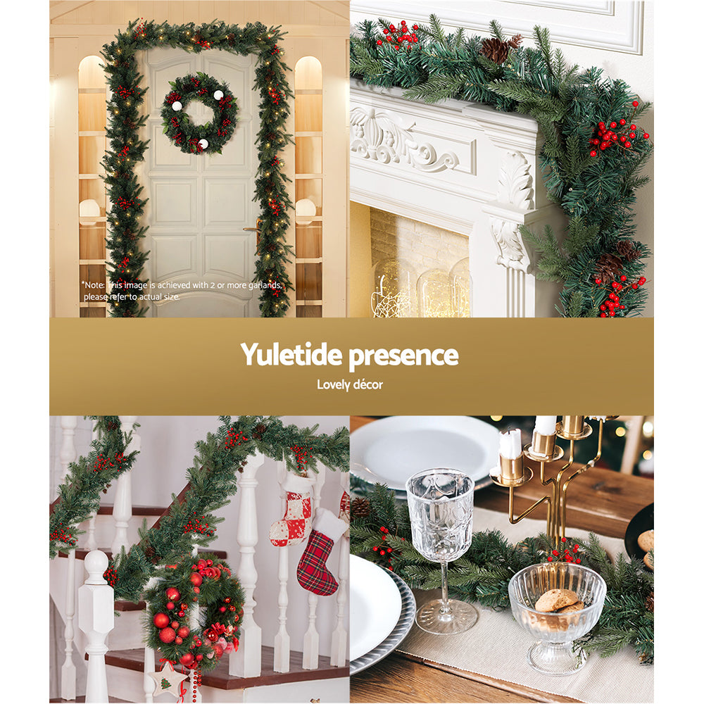 Jingle Jollys 2.4m Christmas Garland with LED Lights Decorations Xmas Party-4