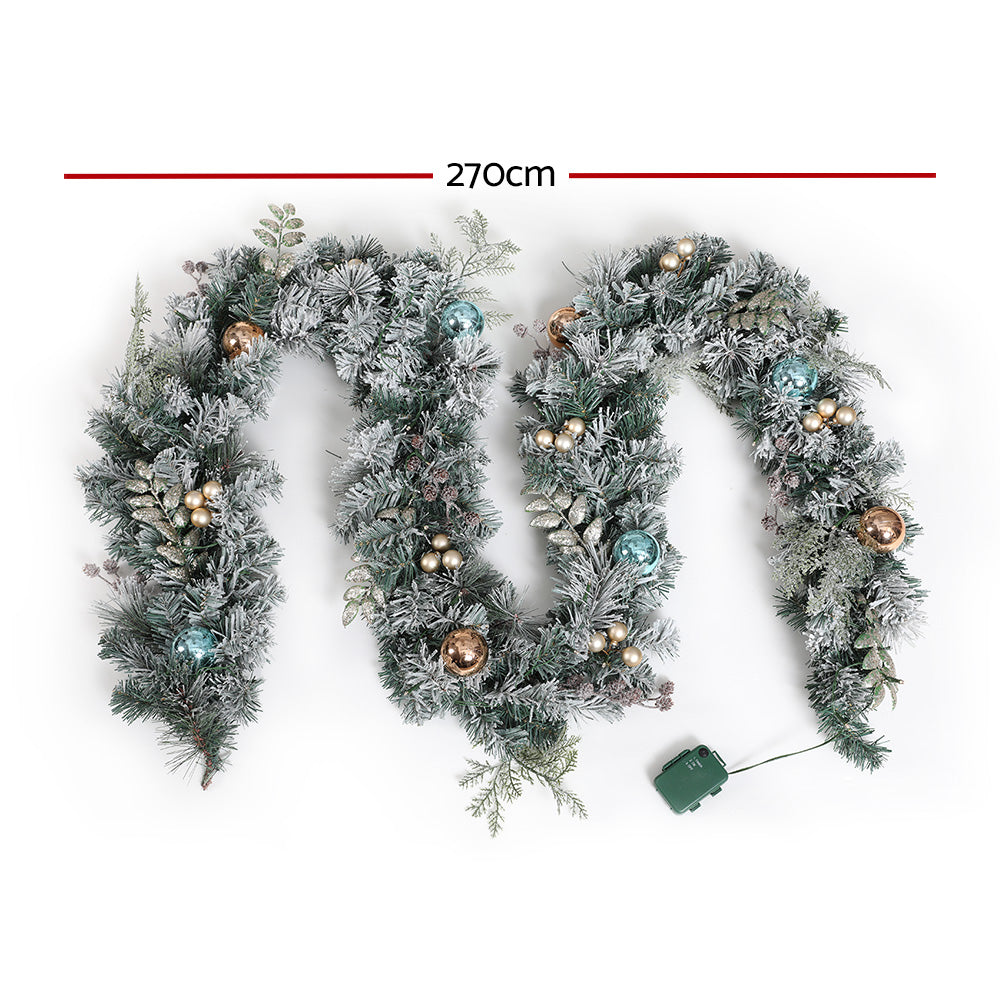 Jingle Jollys 2.7m Christmas Garland with LED Lights Snowy Decoration Xmas Party-1