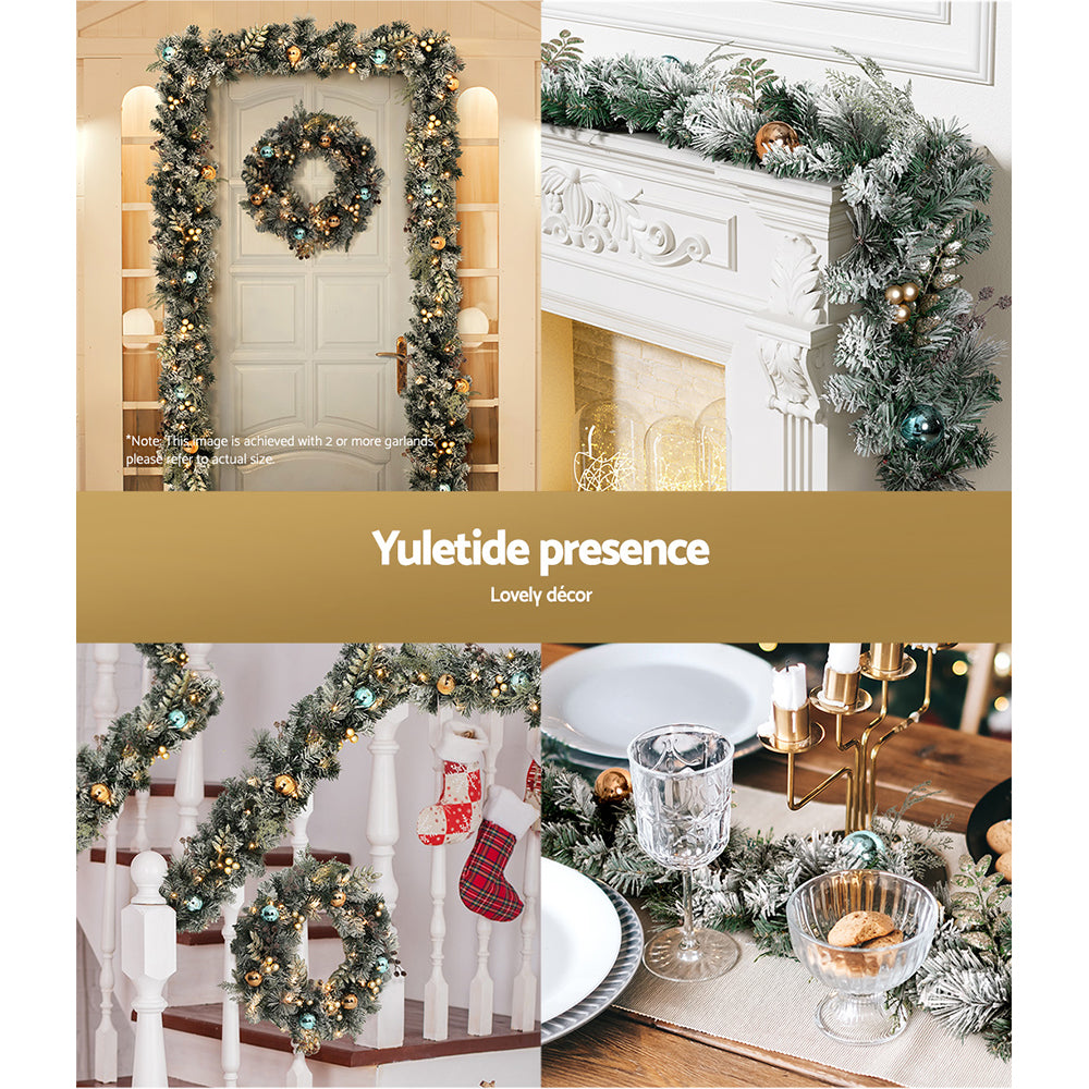 Jingle Jollys 2.7m Christmas Garland with LED Lights Snowy Decoration Xmas Party-4