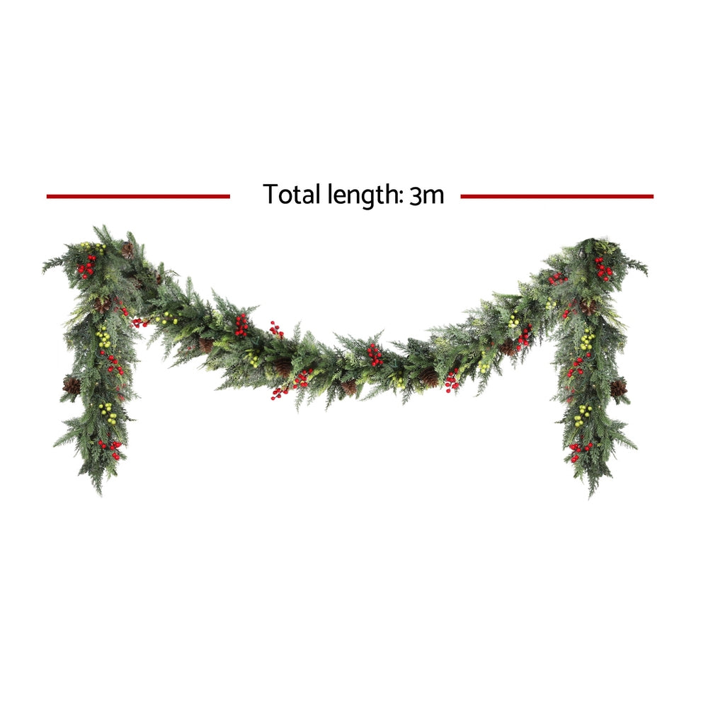 Jingle Jollys 3M Christmas Garland Pre-lit LED with Pine Cones Xmas Decor Green-1