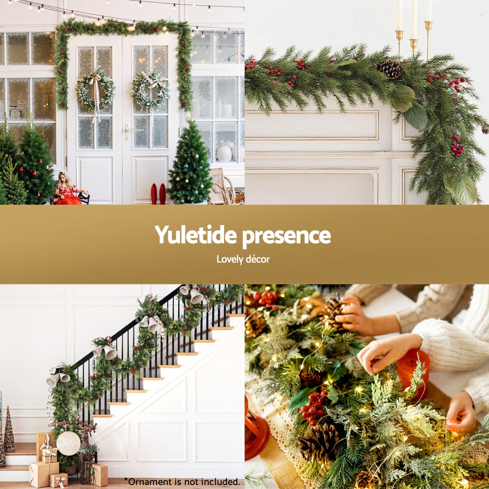 Jingle Jollys 3M Christmas Garland Pre-lit LED with Pine Cones Xmas Decor Green-4