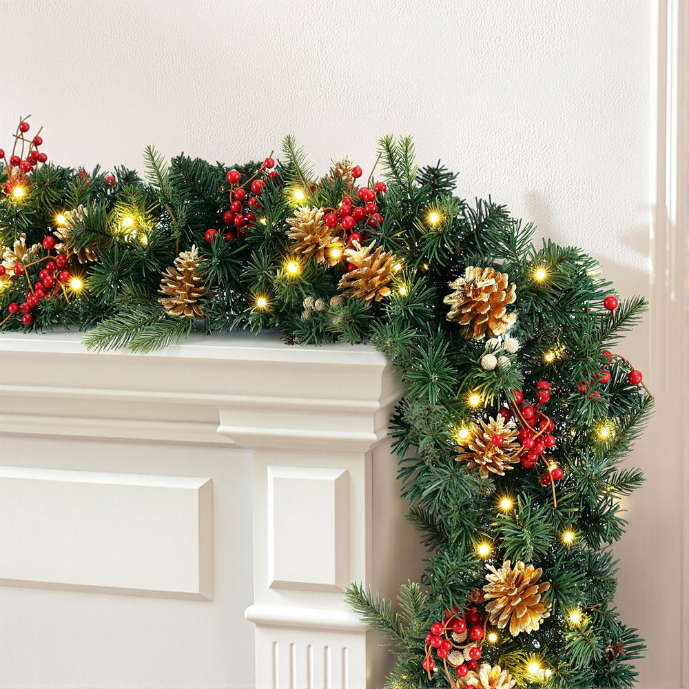 Jingle Jollys 1.8M Christmas Garland Pre-lit LED Pine Cones Berries Xmas Decor-6