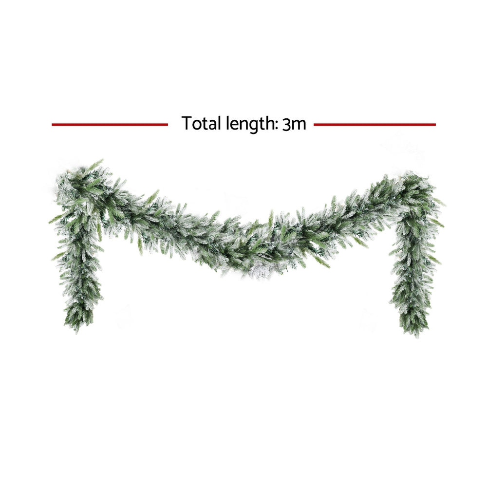 Jingle Jollys 3M Christmas Garland Pre-lit LED Lights Snow Frosted Tips Decor-1