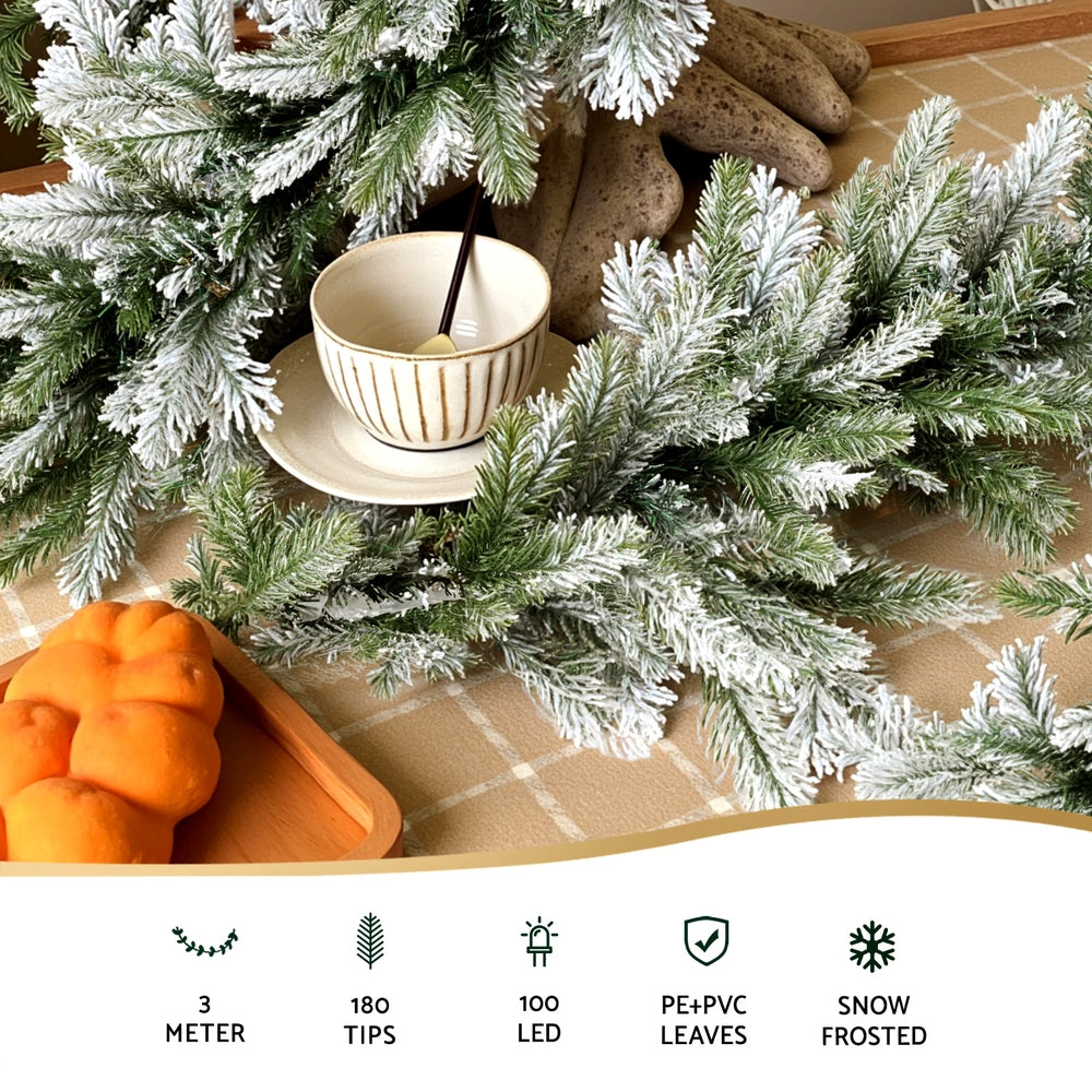 Jingle Jollys 3M Christmas Garland Pre-lit LED Lights Snow Frosted Tips Decor-3