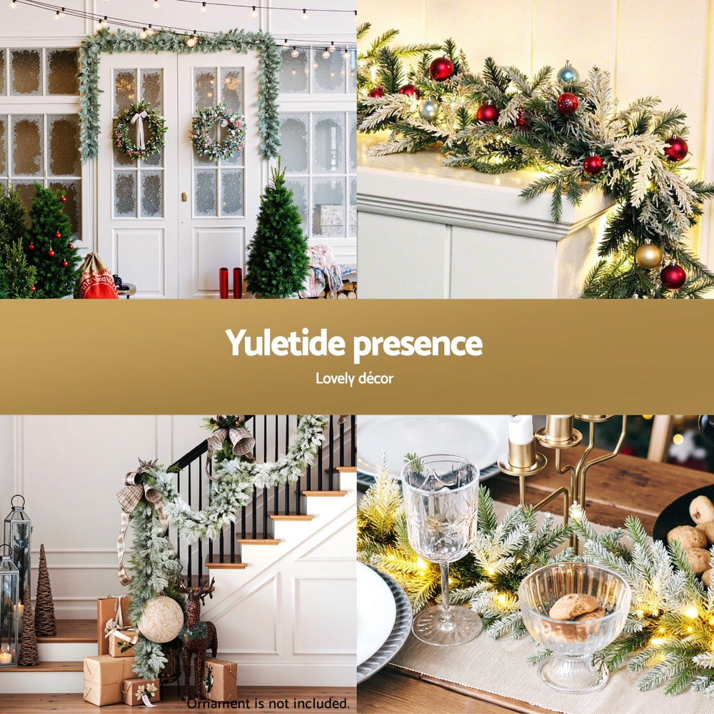 Jingle Jollys 3M Christmas Garland Pre-lit LED Lights Snow Frosted Tips Decor-4