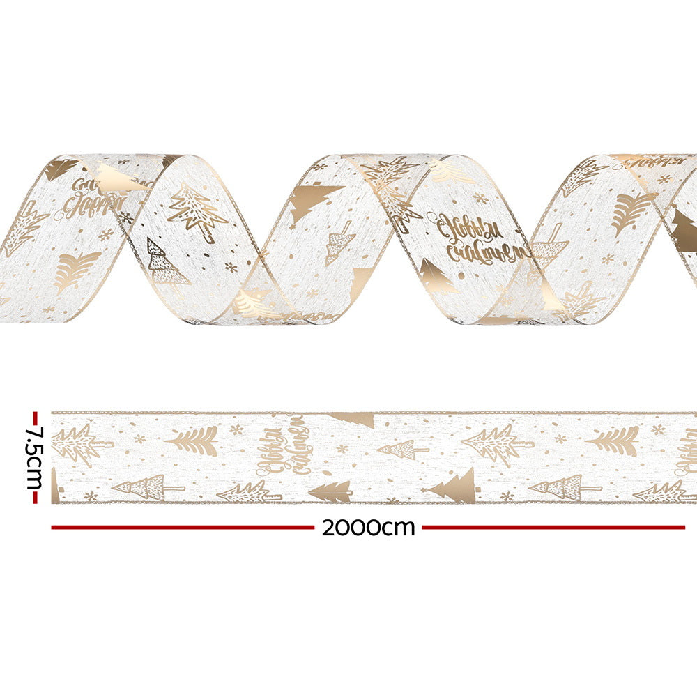 Jingle Jollys 20M Christmas Ribbon Roll Bow Printed Xmas Tree Decor Gift Gold-1