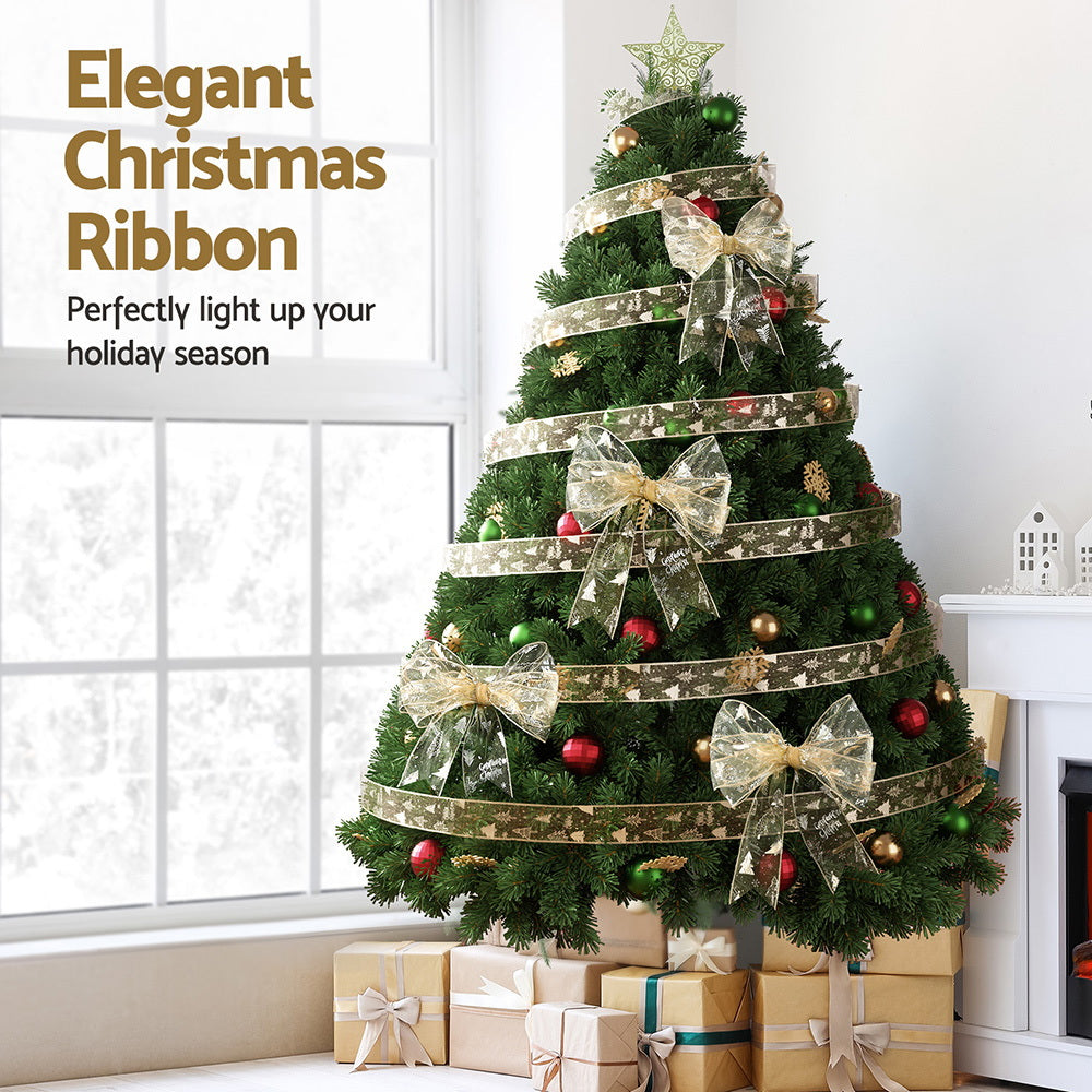 Jingle Jollys 20M Christmas Ribbon Roll Bow Printed Xmas Tree Decor Gift Gold-4
