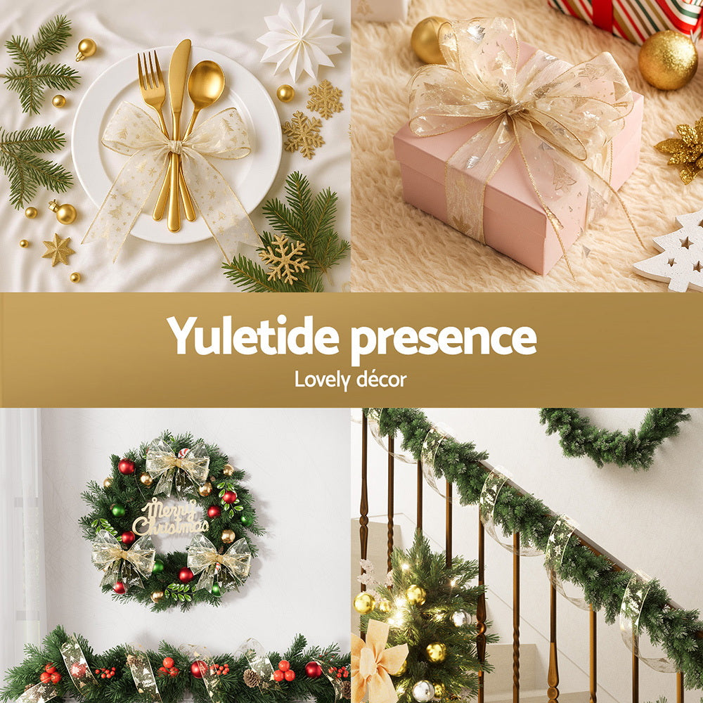 Jingle Jollys 20M Christmas Ribbon Roll Bow Printed Xmas Tree Decor Gift Gold-5