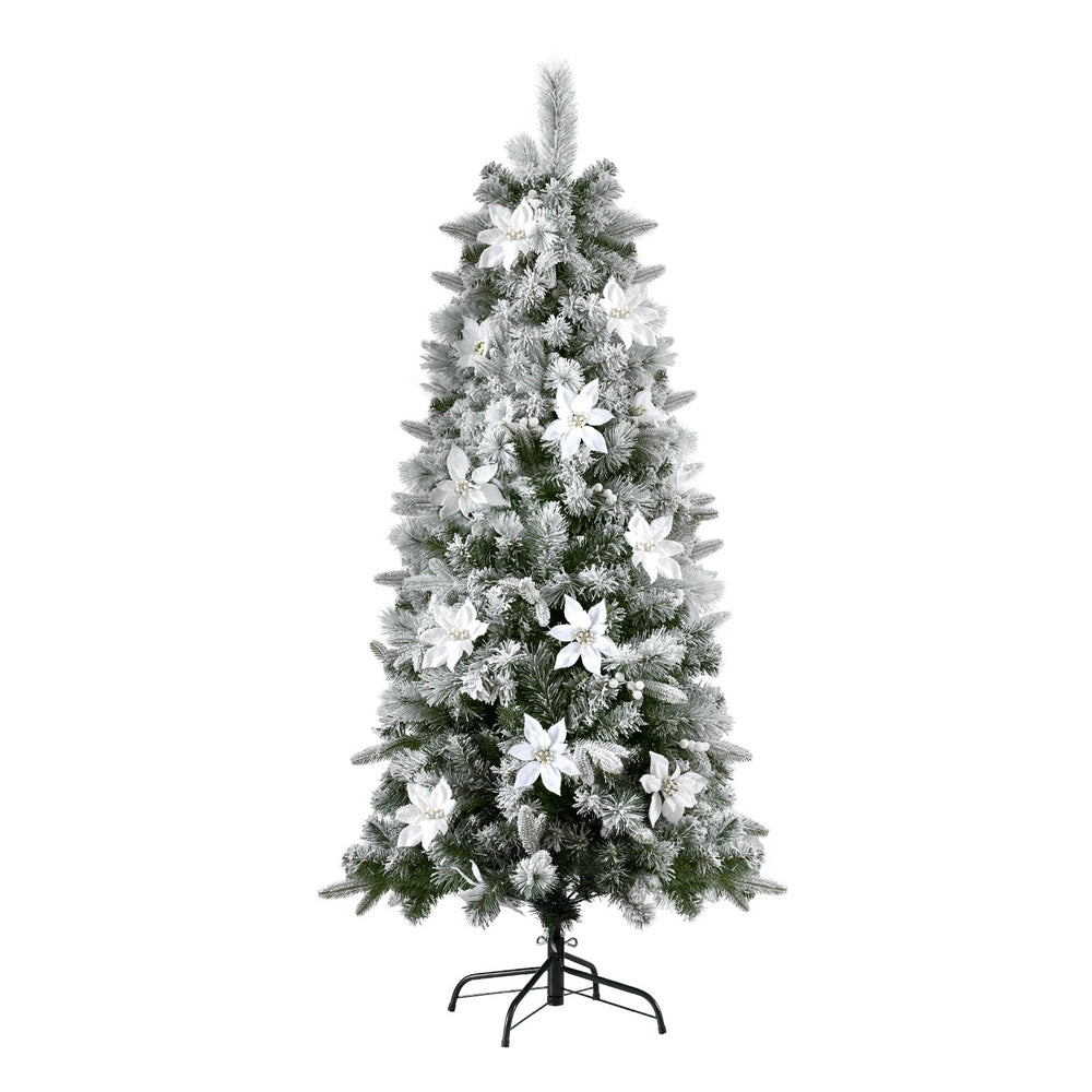 Jingle Jollys Christmas Tree 1.8m Xmas Tree Snow Flocked Flowers Decor 564 Tips-0