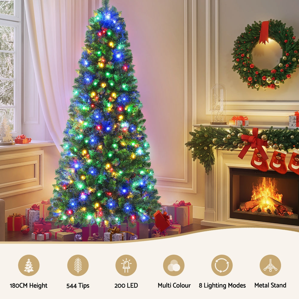 Jingle Jollys 1.8M Pre-lit Christmas Tree 8 Mode Multi Colour 200 LED Light Xmas-3