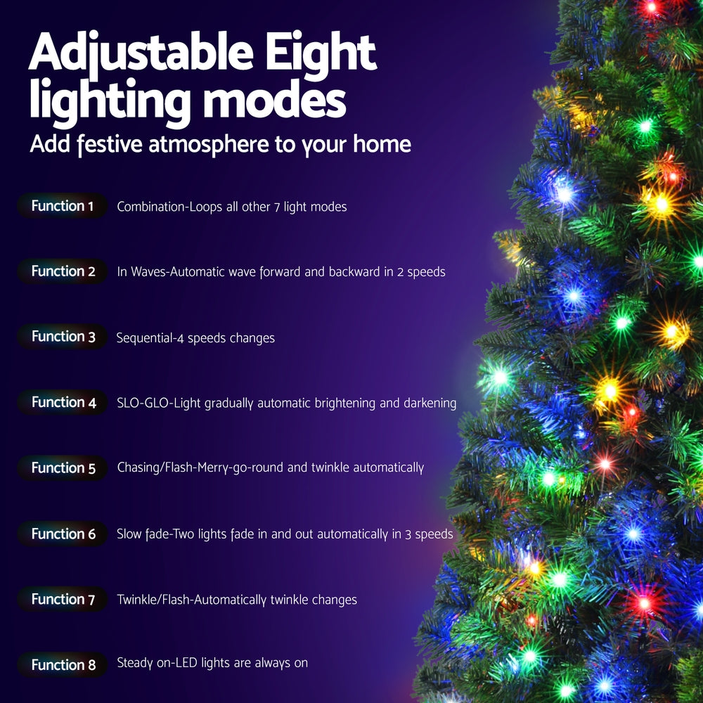 Jingle Jollys 1.8M Pre-lit Christmas Tree 8 Mode Multi Colour 200 LED Light Xmas-4