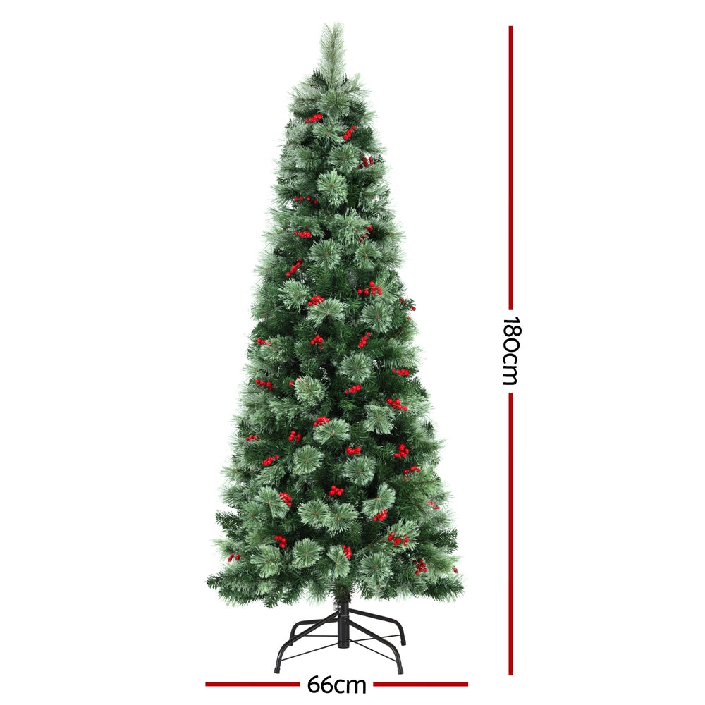 Jingle Jollys Christmas Tree 1.8M LED Xmas Tree Party Decorations Red Barries-1