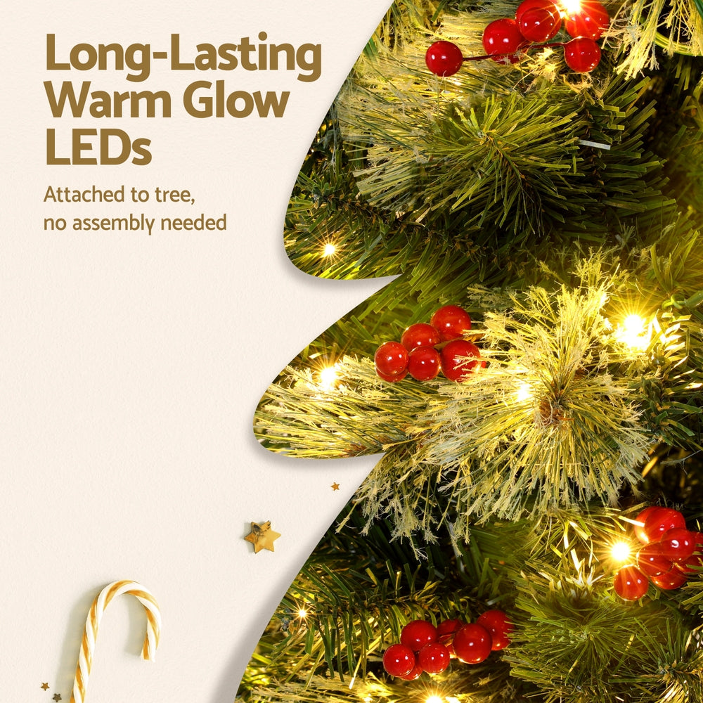 Jingle Jollys Christmas Tree 1.8M LED Xmas Tree Party Decorations Red Barries-5