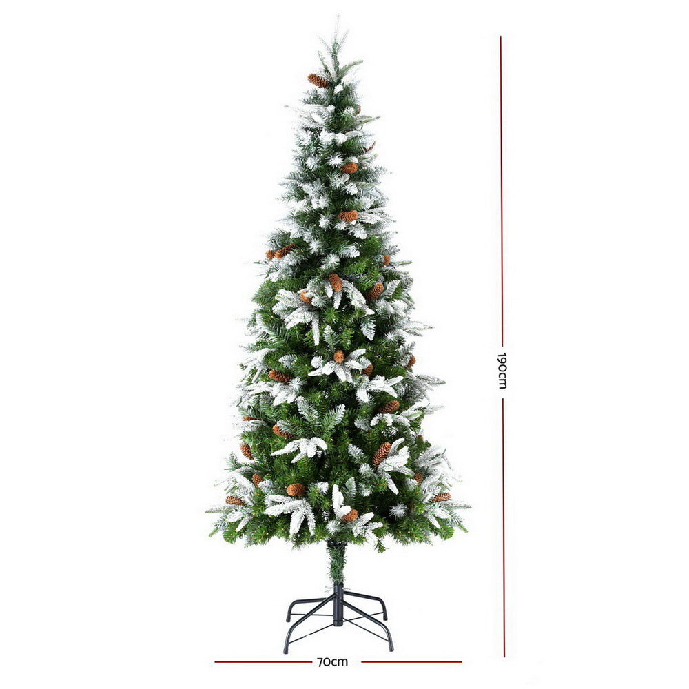 Jingle Jollys Christmas Tree 190cm Pine Cones LED Flocking Xmas Tree 680 Tips-2