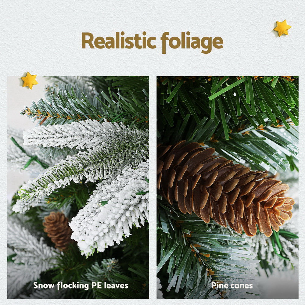 Jingle Jollys Christmas Tree 190cm Pine Cones LED Flocking Xmas Tree 680 Tips-4