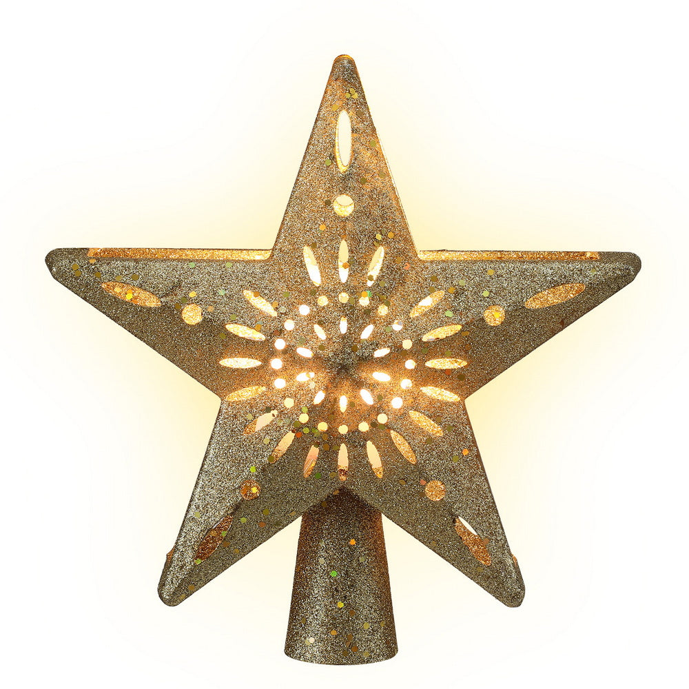 Jingle Jollys Christmas Tree Topper Star Snowflake Projector Party Glitter Gold-0