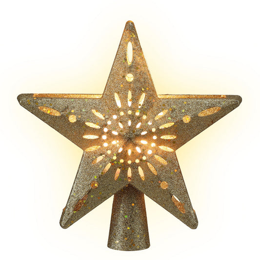 Jingle Jollys Christmas Tree Topper Star Snowflake Projector Party Glitter Gold-0