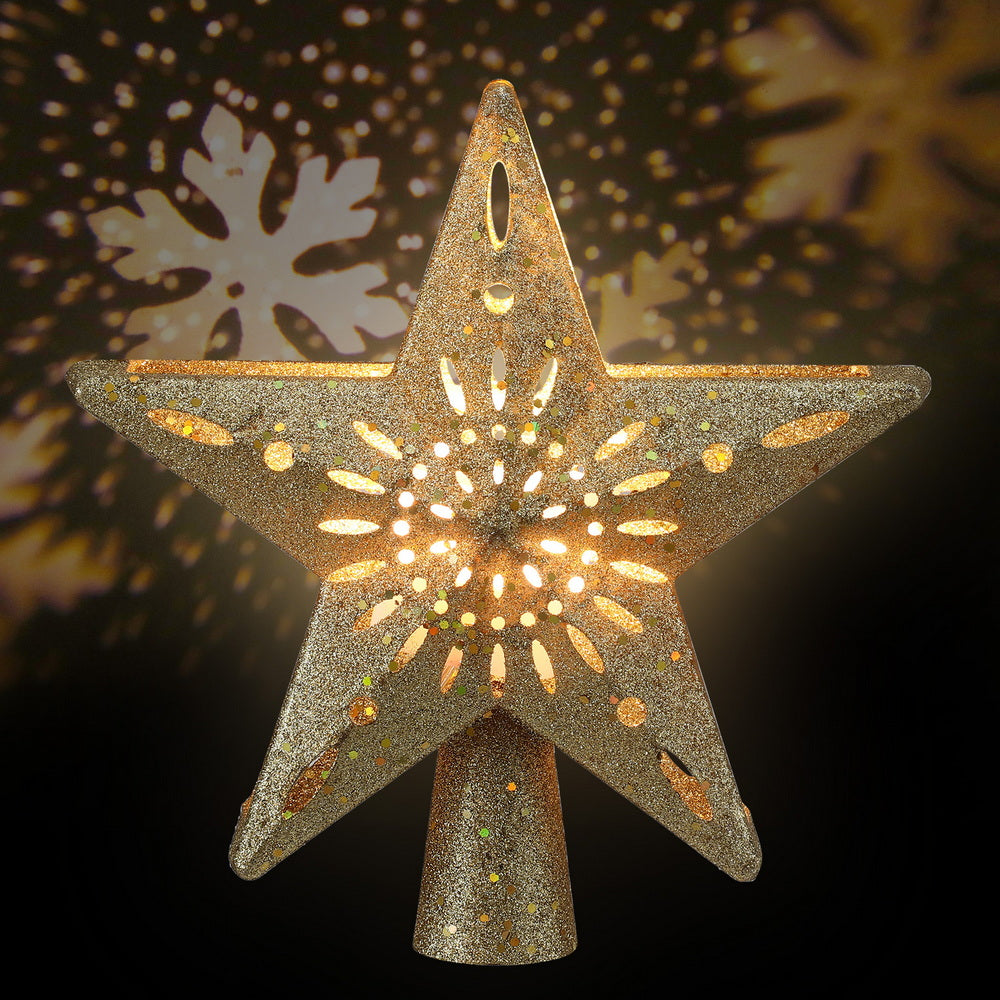 Jingle Jollys Christmas Tree Topper Star Snowflake Projector Party Glitter Gold-2