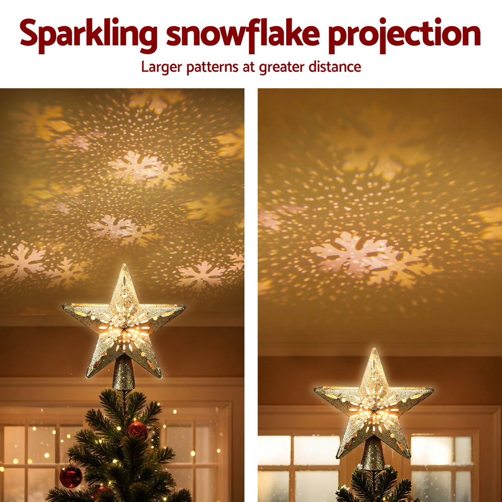 Jingle Jollys Christmas Tree Topper Star Snowflake Projector Party Glitter Gold-3