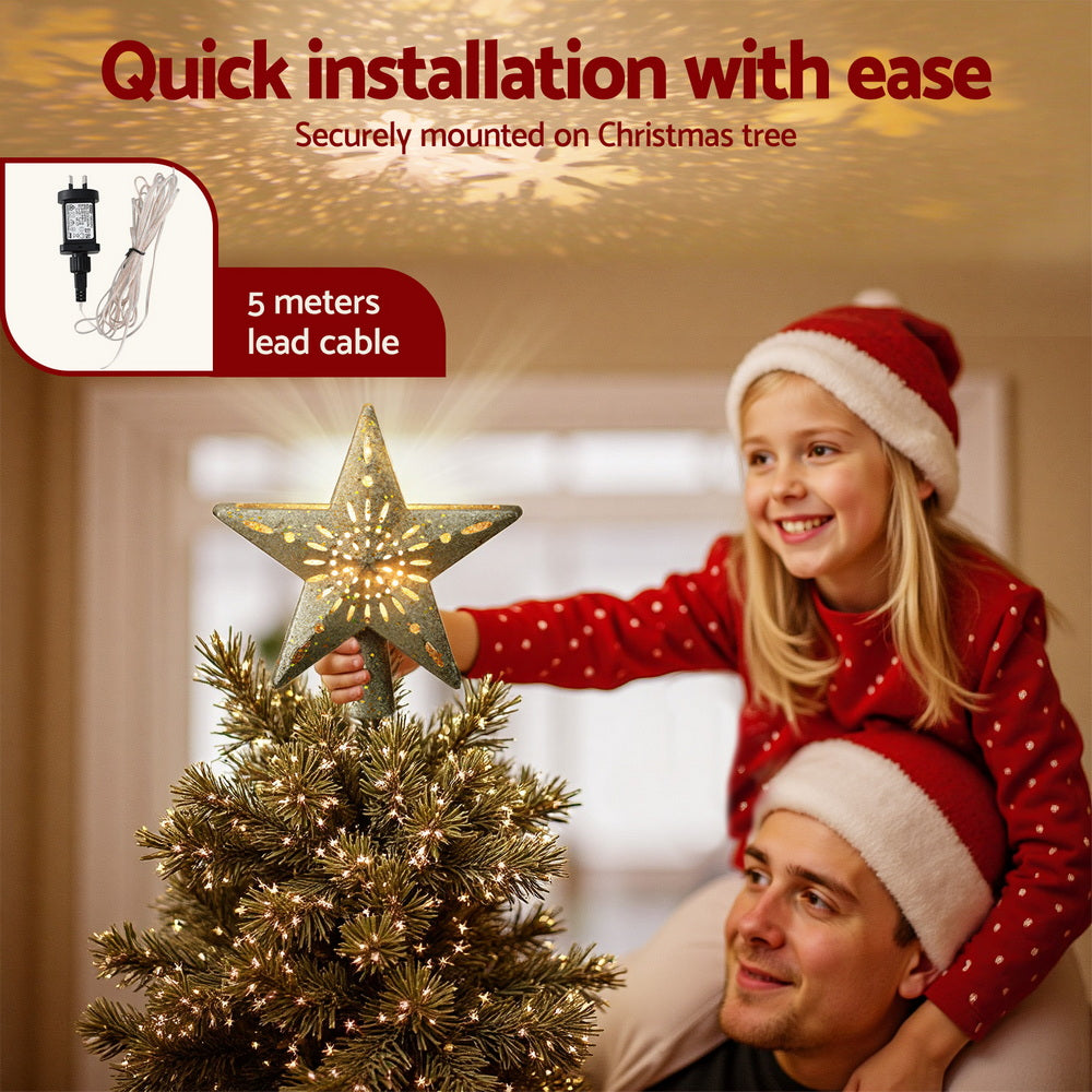 Jingle Jollys Christmas Tree Topper Star Snowflake Projector Party Glitter Gold-4