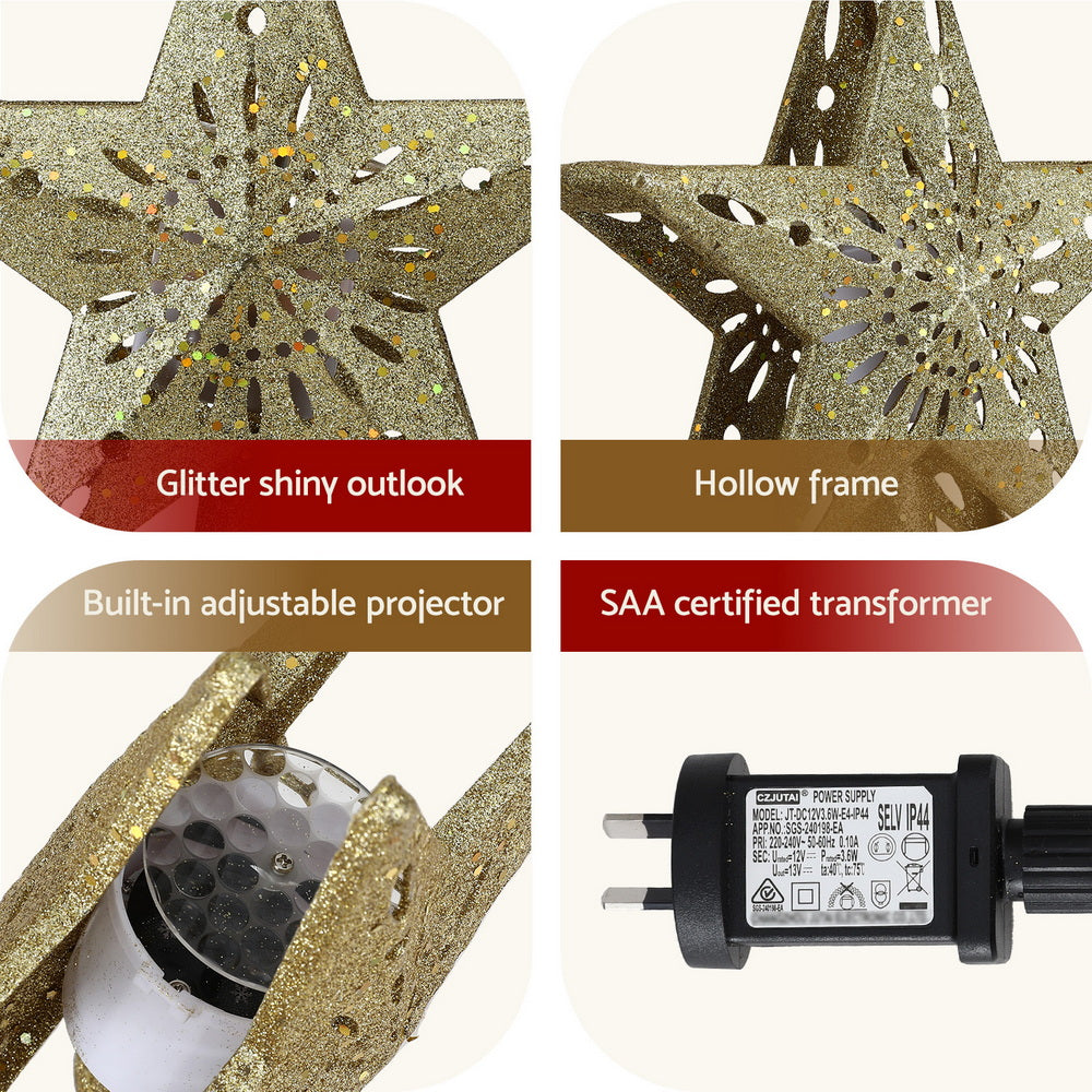 Jingle Jollys Christmas Tree Topper Star Snowflake Projector Party Glitter Gold-5