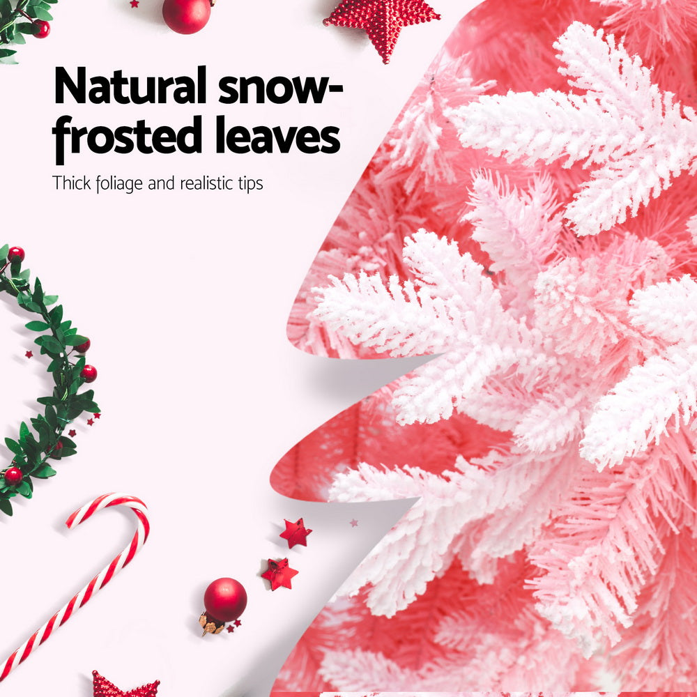 Jingle Jollys Christmas Tree 1.8m Pink Xmas Tree Snowy Party Decor 810 Tips-4