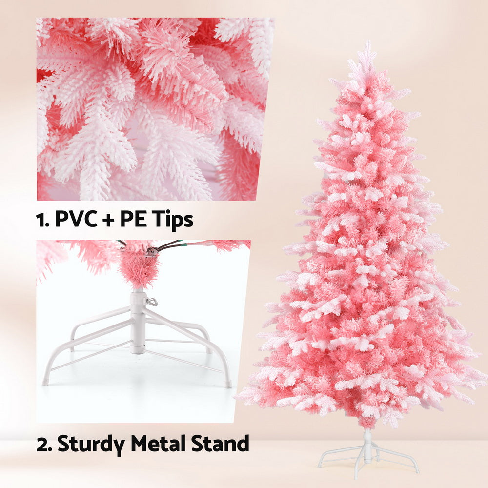 Jingle Jollys Christmas Tree 1.8m Pink Xmas Tree Snowy Party Decor 810 Tips-5