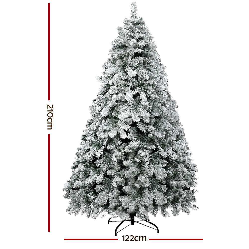 Jingle Jollys Christmas Tree 2.1m Snow Flocked Xmas Tree Decorations 780 Tips-1