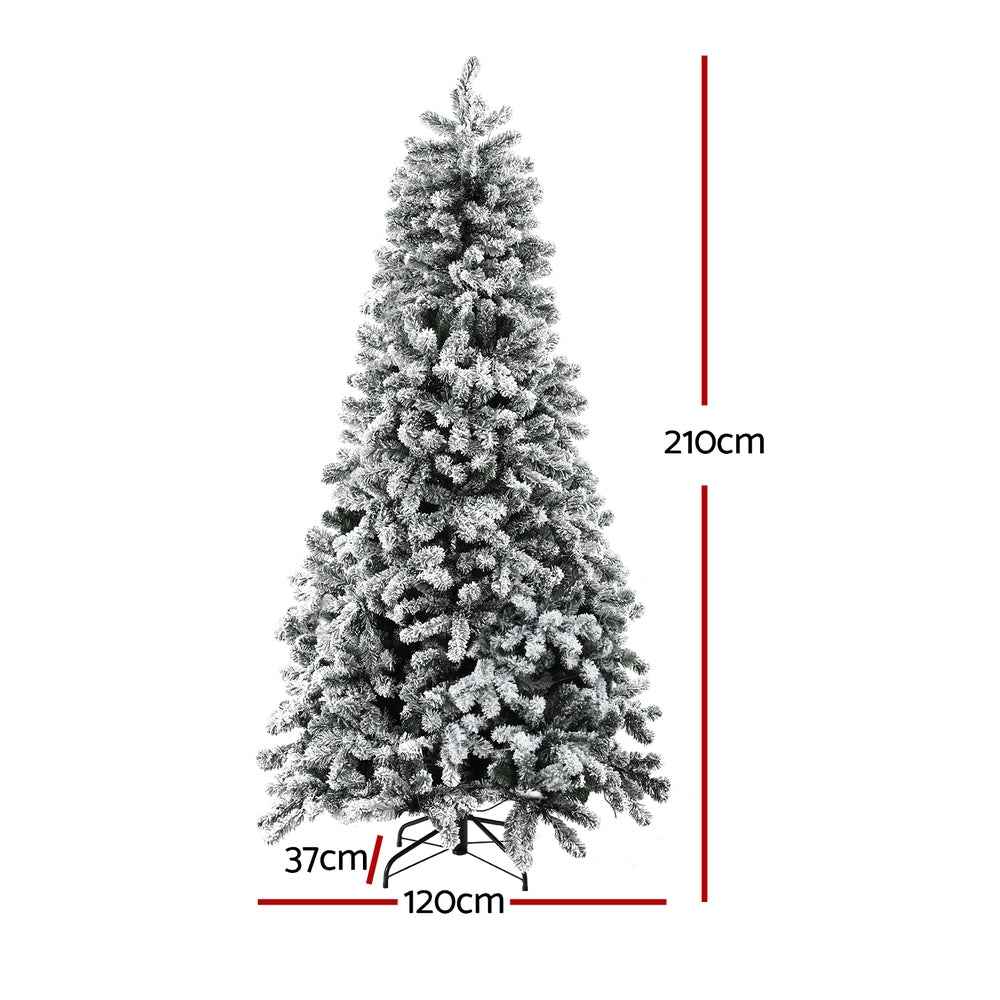 Jingle Jollys Christmas Tree 2.1m Snow Flocked LED Xmas Decoration 8 Light Modes-1