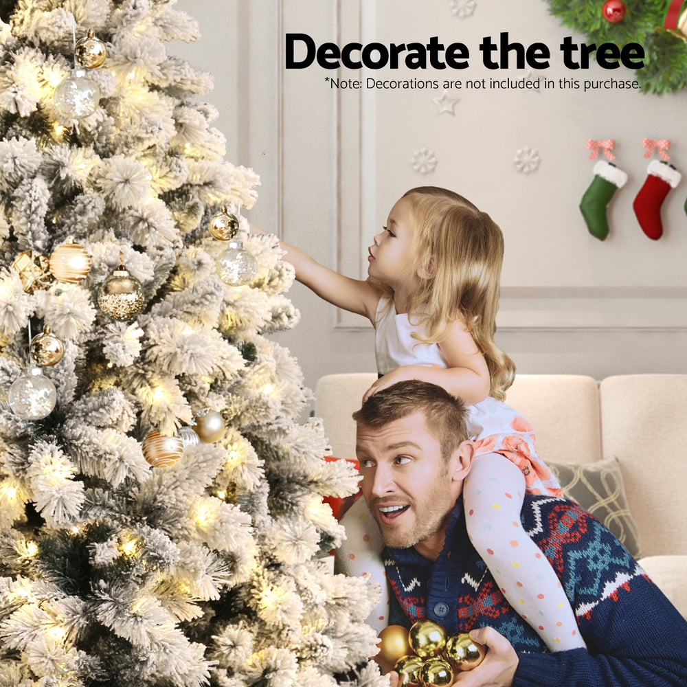 Jingle Jollys Christmas Tree 2.1m Snow Flocked LED Xmas Decoration 8 Light Modes-3