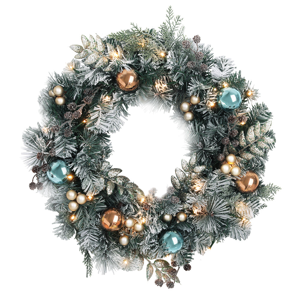 Jingle Jollys 60cm Christmas Wreath with LED Lights Snowy Garland Xmas Decor-0
