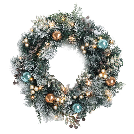 Jingle Jollys 60cm Christmas Wreath with LED Lights Snowy Garland Xmas Decor-0
