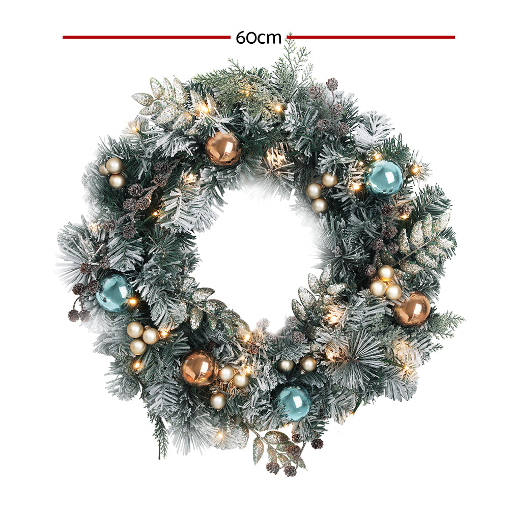 Jingle Jollys 60cm Christmas Wreath with LED Lights Snowy Garland Xmas Decor-1