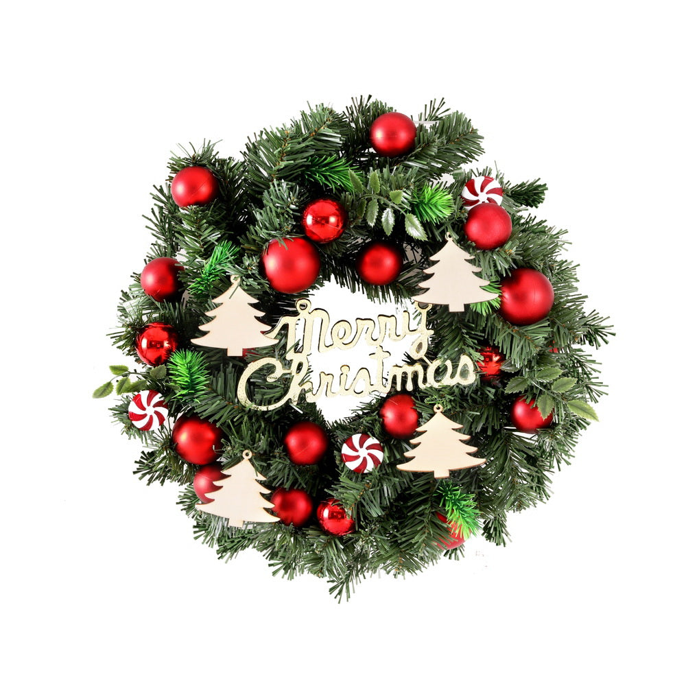 Jingle Jollys Christmas Wreath 40CM Xmas Garland Baubles Ornaments Party Decor-0