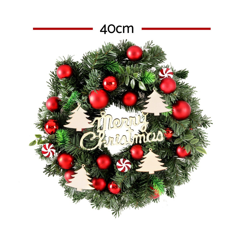 Jingle Jollys Christmas Wreath 40CM Xmas Garland Baubles Ornaments Party Decor-1
