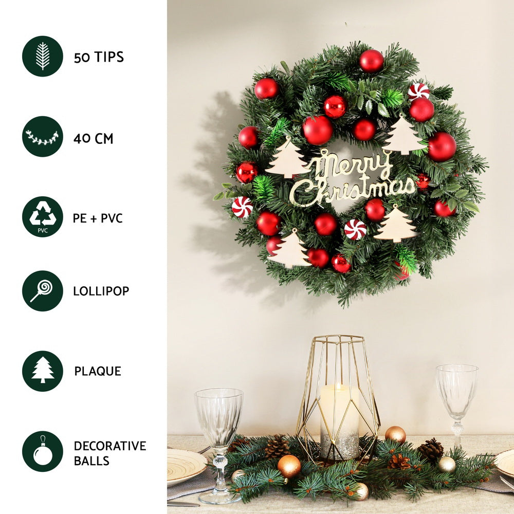 Jingle Jollys Christmas Wreath 40CM Xmas Garland Baubles Ornaments Party Decor-3