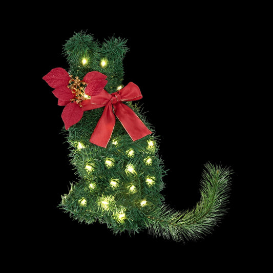Jingle Jollys Cat Christmas Wreath Pre-lit 20 LED Xmas Decor Bow Flower 35x30cm-0