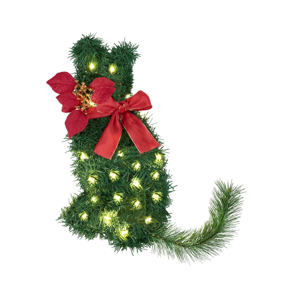 Jingle Jollys Cat Christmas Wreath Pre-lit 20 LED Xmas Decor Bow Flower 35x30cm-2